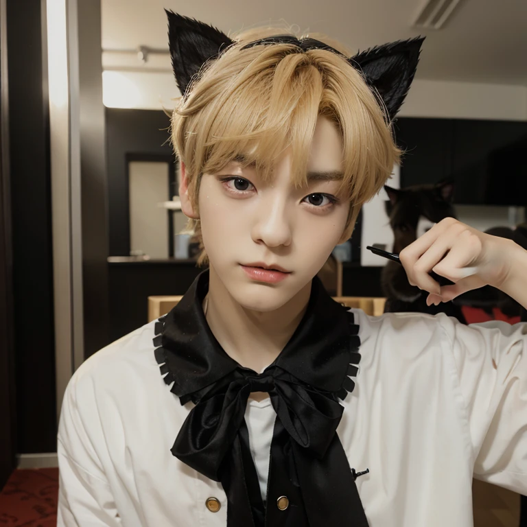 Blonde prince, black cat ears, TXT member Choi Soobin 