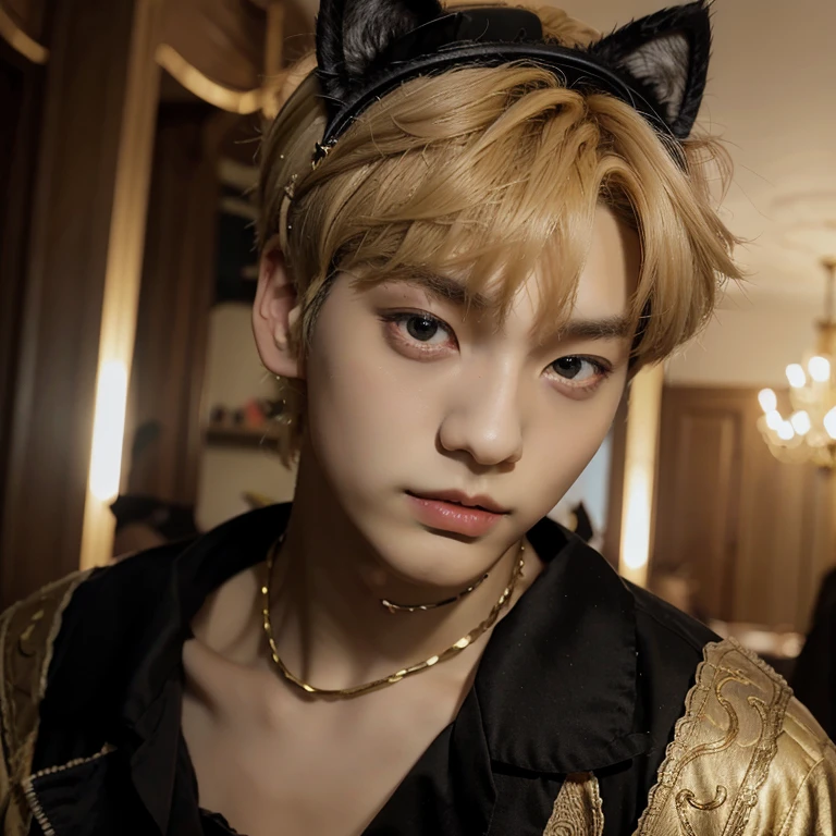 Blonde prince, black cat ears, TXT member Choi Soobin 