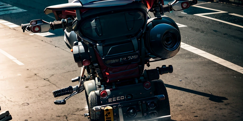 there is a man sitting on the curb next to a motocicleta, dakar moto, one moto in center of frame, tiro traseiro, photo taken from behind, tiro traseiro, close-up shot taken from behind, close-up from behind, telefone!! segurado na viseira, motocicleta, medium kick from behind, moto, photo from behind, rear view