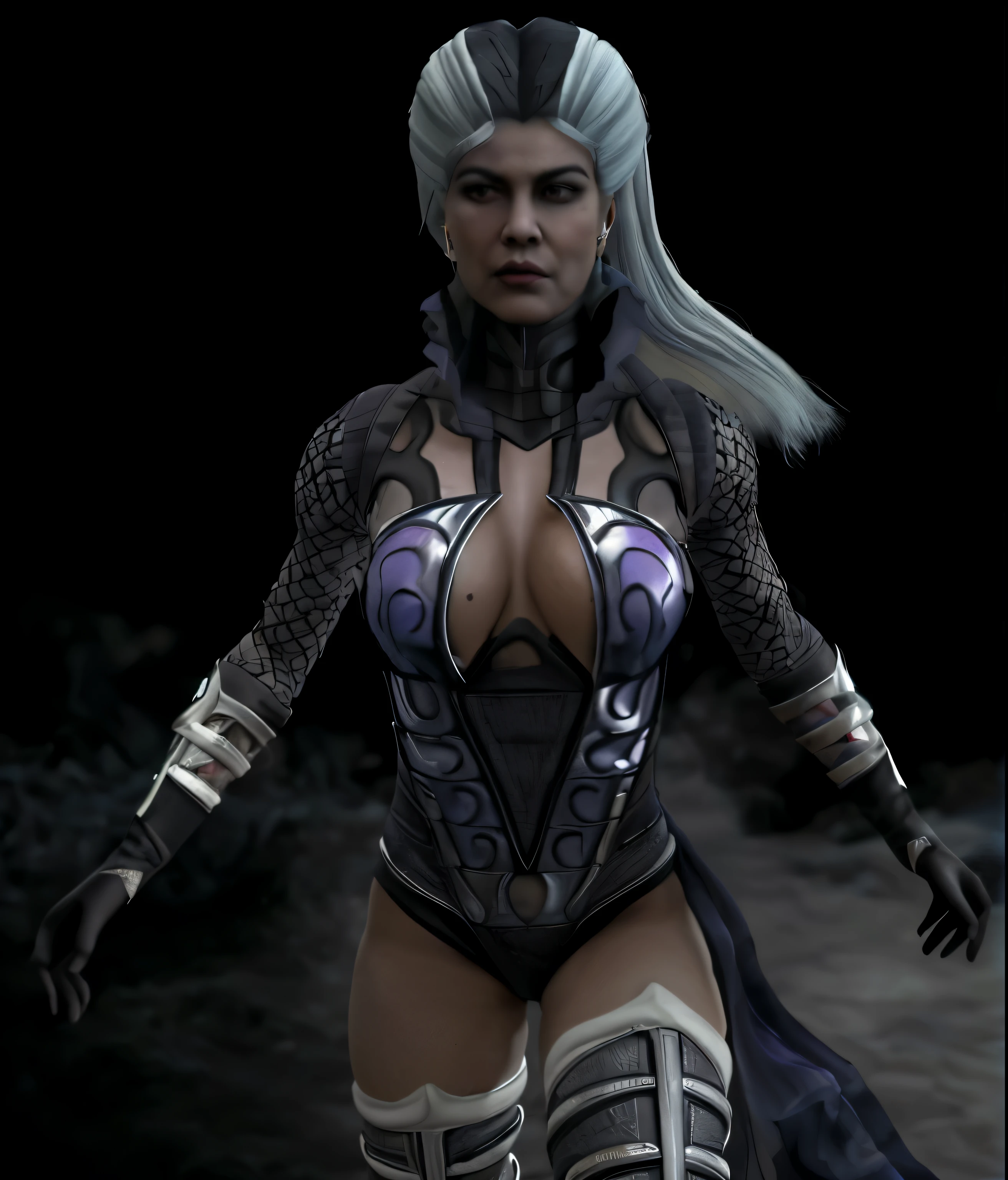 8k, melhor qualidade, Sindel mortal kombat x, imagem real, detalhes intrincados, ultra-detalhado, ultra high resolution, campo de profundidade,(photorealista,realista:1.2),obra de arte, foto de sindel, olhos brancos, cabelo branco com uma mecha preta no meio, decote, acessorio de testa prateado, Sozinho, exalando poder roxo, batalha, olhar de superioridade sol, blue sky, melhor qualidade, realista, photorealista, (detalhes intrincados:1.2), (delicado detalhado), (cinematic light), linha clara, sharp focus, realista face, Rosto detalhado Unity 8K papel de parede, ultra high resolution, (photorealista:1.4),