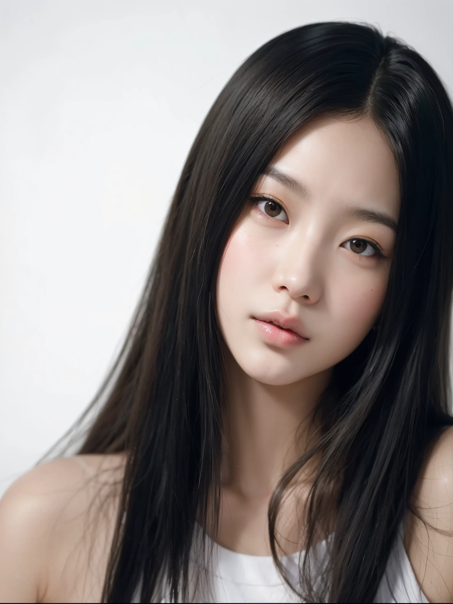 Arafed asian woman with long black hair and white tank top, jennie blackpink, linda mulher sul-coreana, linda jovem coreana, jaeyeon nam, Lee Ji-eun, Lee Ji-eun, coreana, linda jovem coreana, atriz feminina da Coreia, estacionar a partir de-min, young lovely korean face, Heonhwa Choe, gongbi