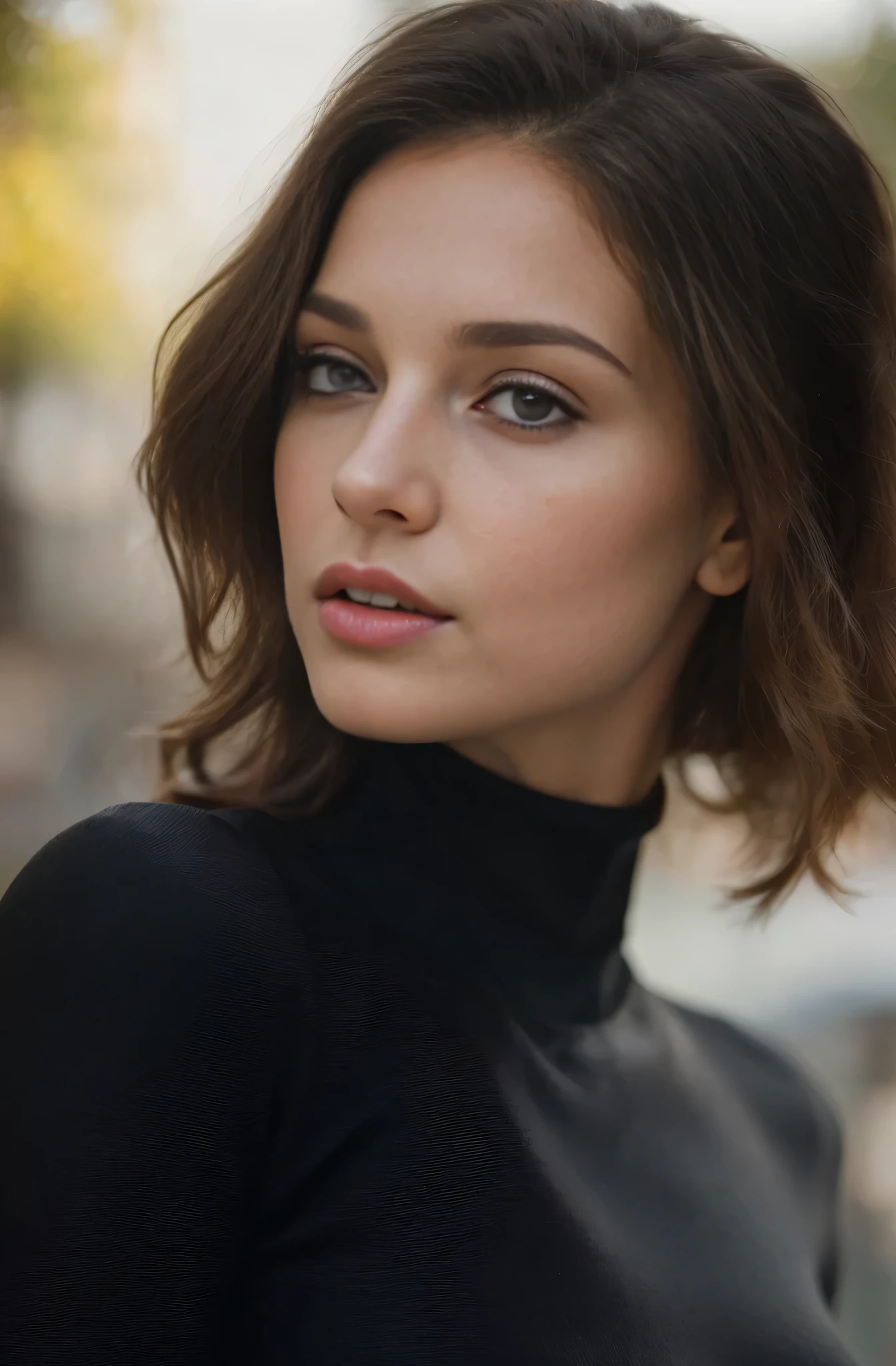 a close up of a woman with a black turtle neck top giving a cleavage of the chest, soft portrait shot 8 k, portrait of a beautiful model, anna nikonova aka newmilky, photo of a beautiful woman, perfect face ), high quality portrait, 🤤 girl portrait, beautiful girl model, portrait sophie mudd, beautiful model girl, 7 0 mm portrait, beautiful female model, attractive beautiful face