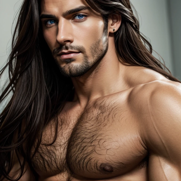 a close up of a man with long hair and blue eyes, digital art by Bernardino Mei, tumblr, digital art, handsome stunning realistic, handsome male, attractive male, wonderful dark hair, beautiful male face, beautiful young man, long dark hairs, with long hair and piercing eyes, shoulder-length black hair, handsome face, young with long hair, perfect handsome face