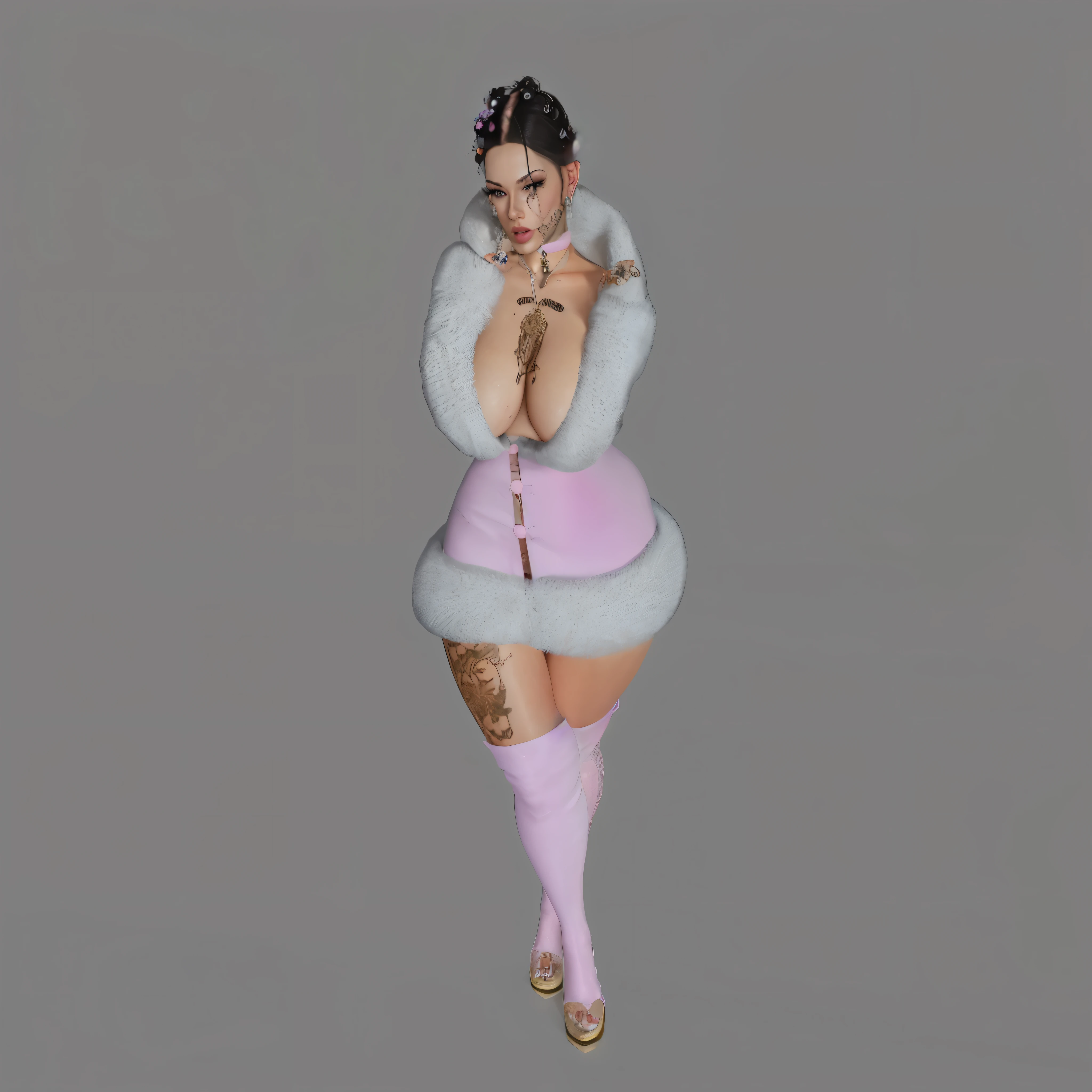 there is a woman in a pink dress and a white coat, thicc, divine render, daz 3 d, daz3d, daz 3d, tanny skin, full body female, full entire body fun pose, pinup pose, female full body, full pose, pinup body, second life avatar, highly detailed full body, lacivious pose, a-pose cleavage, Beautiful Face, Octane Render, Digital Art, Extreme Detail, 4k, Ultra Hd, Polished, Beautiful, Hyperdetailed, Intricate, Elaborate, Meticulous, Photorealistic, Sharp Focus, Wlop, Character Design, Unreal Engine, 3d Rendered, Volumetric Lighting, Reflections, Glossy, Digital Illustration, Sensual Pose, Suggestive Pose, Lewd, Full Body Shot, anatomically correct 