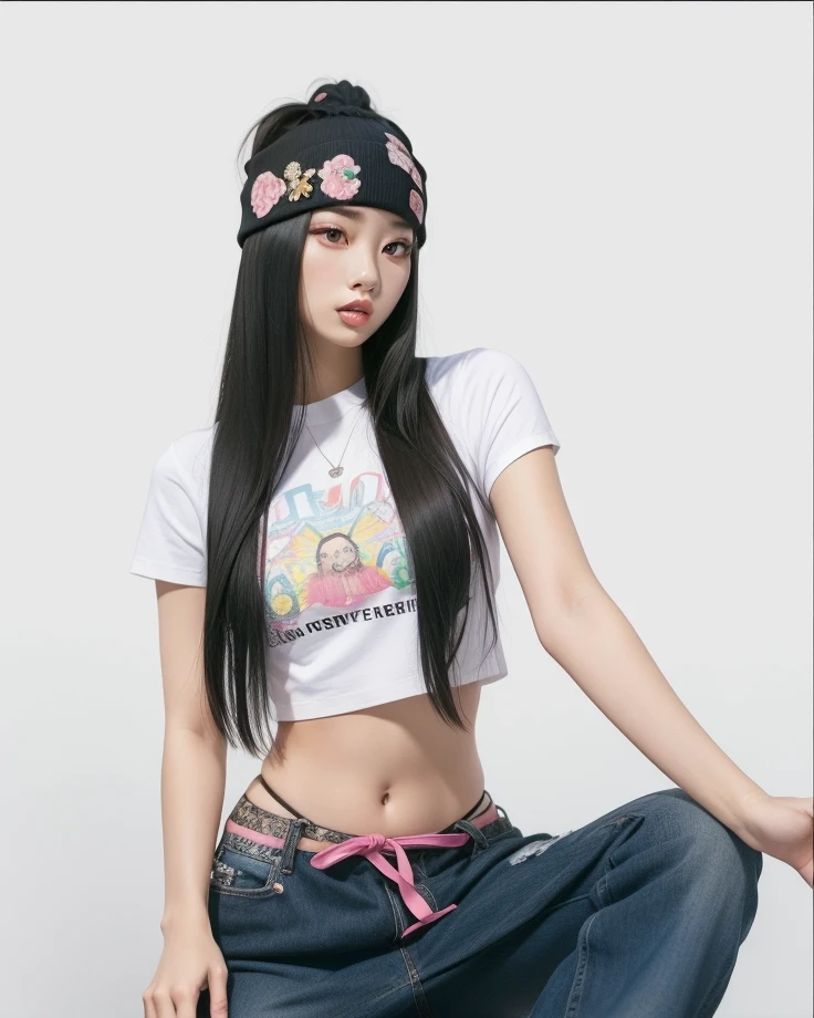 Arafed Asian woman sitting cross-legged on the floor, foto de modelo chica delgada, modelo de moda femenina coreana, 2 4 year old female model, jossi de blackpink, hermosa chica modelo, jennie rosa negro, muchacha coreana, hermosa joven coreana, asian girl with long hair, parque roseanne de blackpink, Young skinny gravure idol, ella lleva ropa de calle