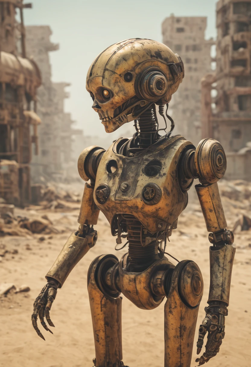 a detailed realistic wasteland rusty robot characters, cinematic shot on canon 5d, ultra skin intricate clothes accurate hands, macro image detailed, shots, badass look, action, perfect eyes, best quality, extremely sharp focus face, analog fine film grain, post apocalyptic, cinematic, realistic, trending artstation, focus, studio photo, details, highly rutkowski, scavenger world, desert punk, space colony, sci fi art, distant city, futuristic middle eastern, intricate, busy, raw, 4k, 8k, isometric, digital smog, pollution, toxic waste, chimneys and railroads, 3d render, octane volumetrics, sf, artwork masterpiece, ominous, matte painting movie poster, golden ratio, cgsociety, epic, vibrant, production character high quality model, by Tom Bagshaw, Esao Andrews, Tara McPherson, Loundraw