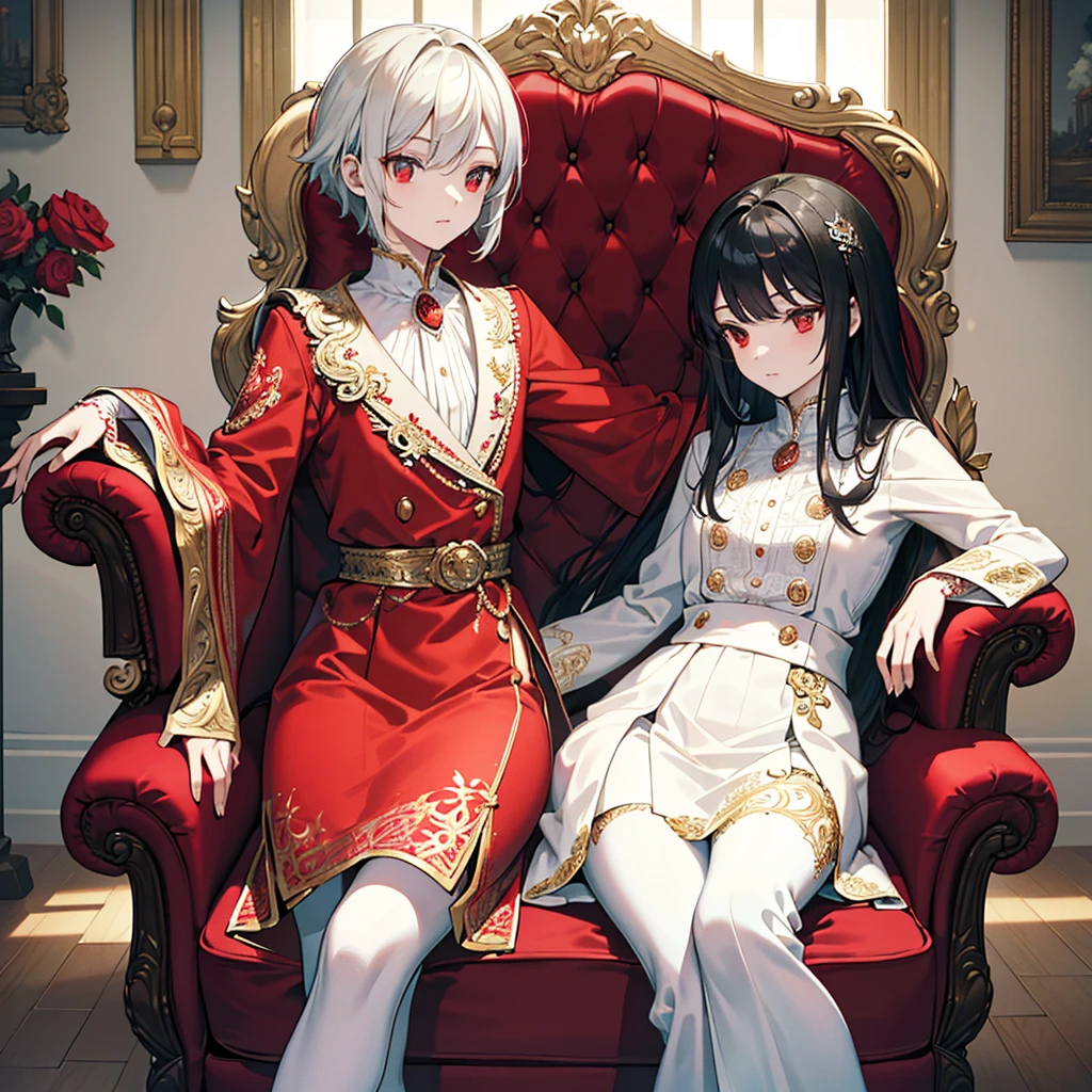 (Best quality masterpiece), ((detailed and intricately designed)), a bright and inviting room showcases a fancy armchair and its matching ottoman. The furniture is ornate, boasting a white and red color scheme that is both fancy and compatible. Bright accents dot the room, added to the furniture's unusual drapery that lends an elegant and sophisticated touch. The armchair, with its plush cushions and meticulously crafted frame, exudes a fantastic aura of luxury and comfort. (Cover-style:1.3), (furniture:1.3), detailed, ornate, bright, compatible colors, difficult, fantastic, white and red color scheme, bright accents