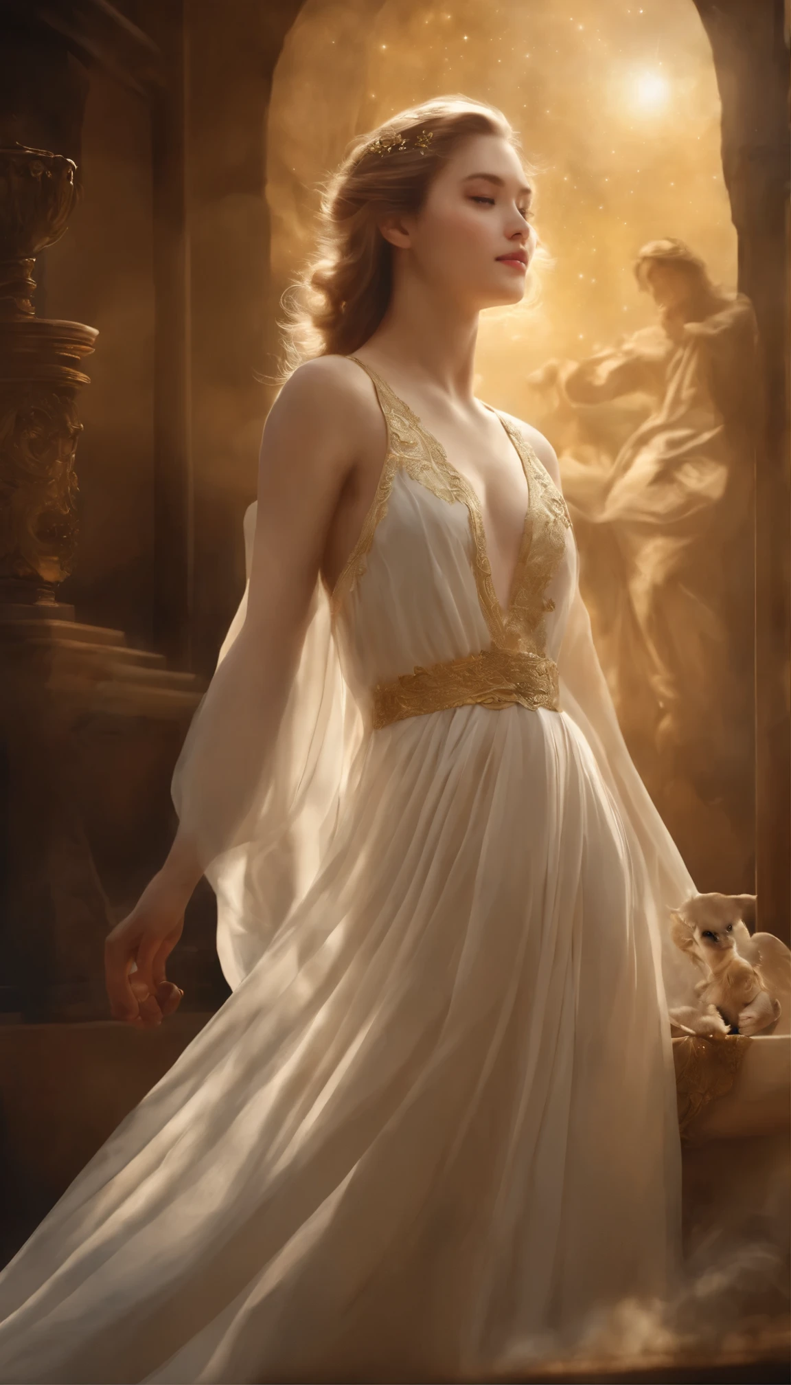 Light, aura, god々New,bright, A breathtaking masterpiece, Brilliant, caravaggio, 8K,フォールAngel,Angel,Angel,ornate dress, 美New, bless, happiness, blonde, Economic fortune, Lightのaura, gold, 優New視線, smile, star, moon