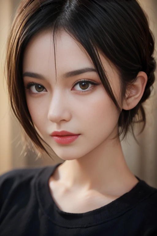 (masterpiece:1.3), (8K, realistic, RAW photo, highest quality: 1.4), (1 girl), beautiful face, (realistic face), (black hair, short hair:1.3), beautiful hairstyle, realistic eyes, beautiful and fine eyes, (realistic skin), beautiful skin, (sweater), disorganized, Charm, ultra high resolution, surreal, very detailed, golden ratio