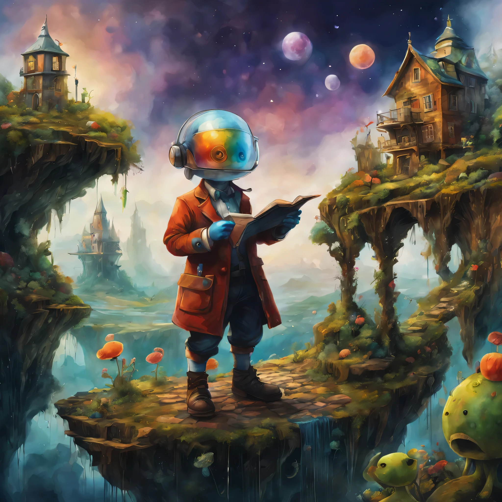 picture book illustrations,cuteのに不気味なwatercolor painting,scientist doing an experiment,artistically expressed, stylish alexander jansson, amazingly beautiful work, Landscape characters and elements fit perfectly within the image frame, Detailed realization, Definition High Quality, expressive face,,masterpiece,cute,rich colors,fantasy,watercolor painting,draw a line with a pencil,structurally correct,anatomically correct,Art by Moon Cryptowah