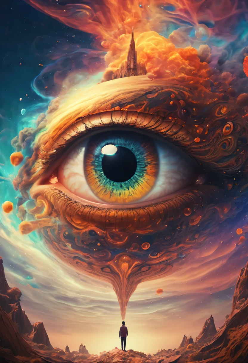 (alone) Incredibly spectacular clouds,A huge eye,mystery巨眼的肖像, cosmic eye, The Eye of God, mystery之眼, eyelash,eyeball,round eyes,Emergency scene in a cosmic cloud, Fractal Nebula Chain, cosmic, Skyline, cosmic, A vibrant and vivid entity, rotate, spinning, illusory, high contrast, symbolism, magic, mystery, mystery, Surrealism, Supersaturation, colorful, 8k