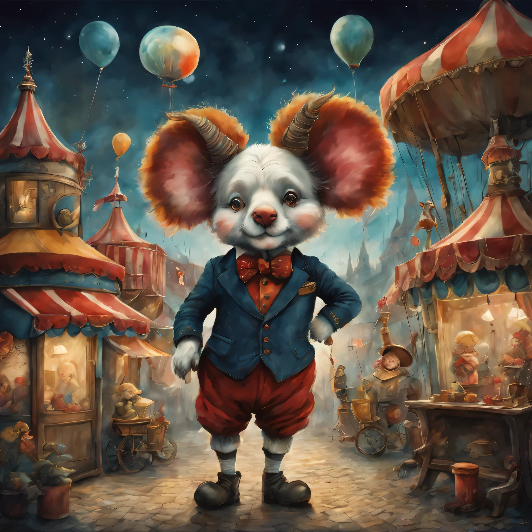 picture book illustrations,cuteのに不気味なwatercolor painting,circus scenery, artistically expressed, stylish alexander jansson, amazingly beautiful work, Landscape characters and elements fit perfectly within the image frame, Detailed realization, Definition High Quality, expressive face, clear eyes,masterpiece,cute,rich colors,fantasy,watercolor painting,draw a line with a pencil,structurally correct,anatomically correct,Art by Moon Cryptowah,randolph caldecott style