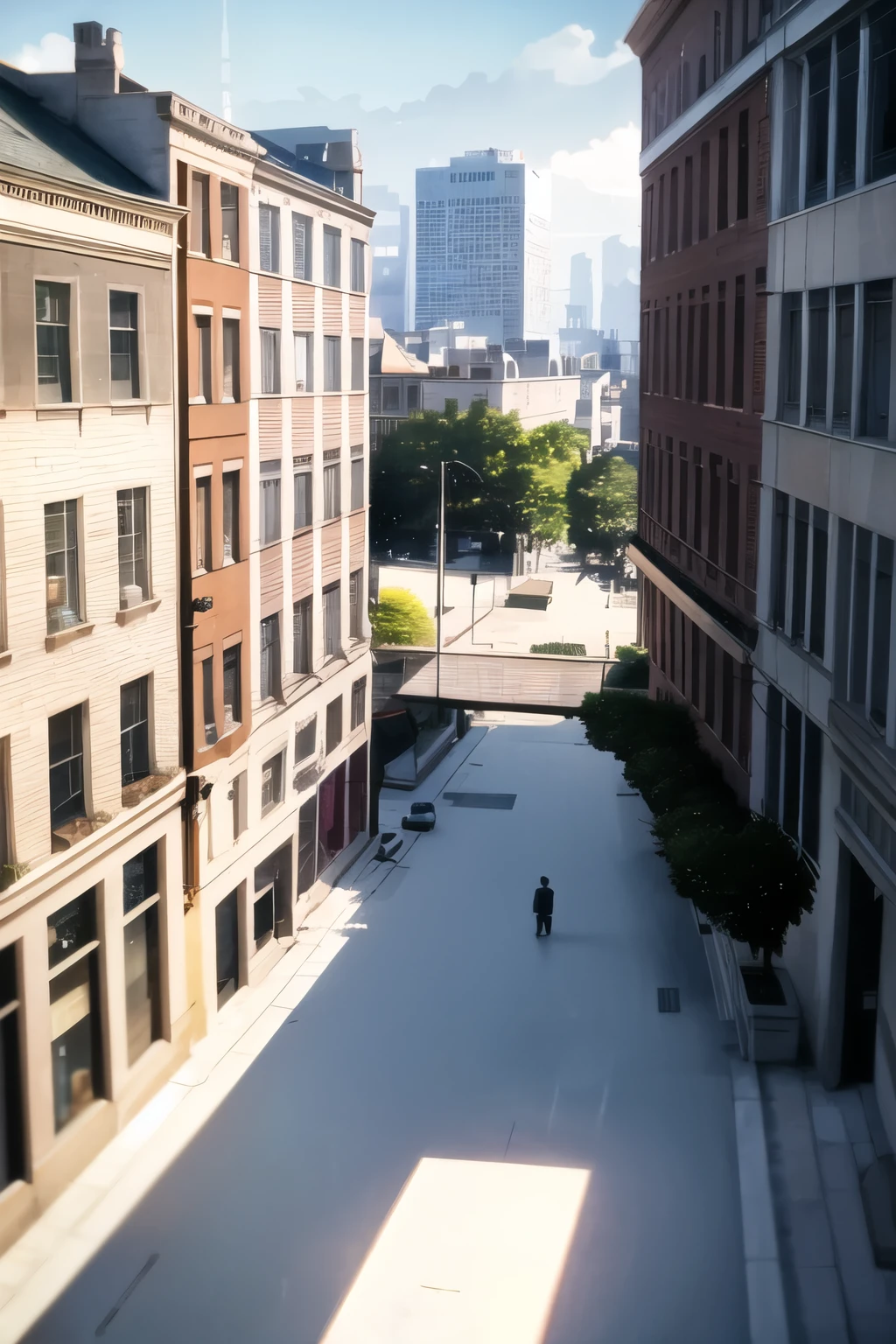 City squere, up view, shadow on the wall 