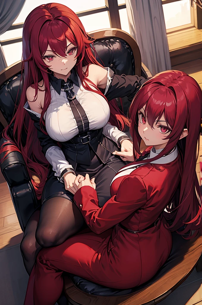 rias gremory on the class sitting chair 
