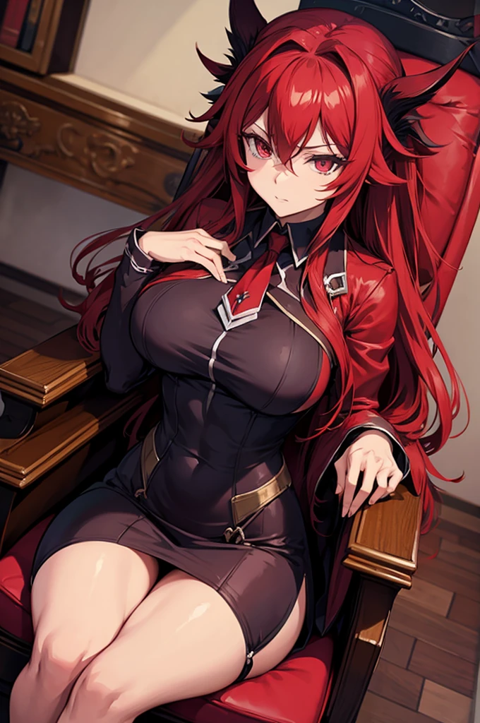 rias gremory on the class sitting chair 
