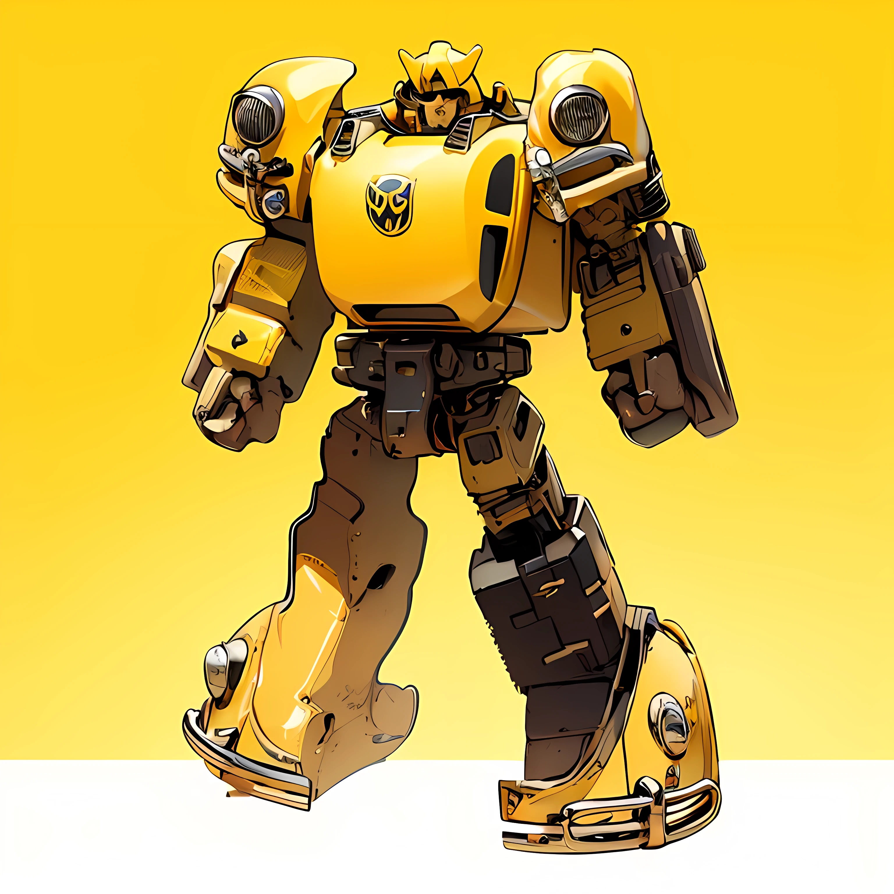 ((Best Quality)), ((masterpiece)), Highly detailed, 8K, From Side, rusty yellow rounded classic VW beetle, matte yellow painted, bright arizona desert background with clear sky, rounded design, plain mesa background, cel-shaded, line art, bold outlines, comic style, inkpunk, bright noon lighting