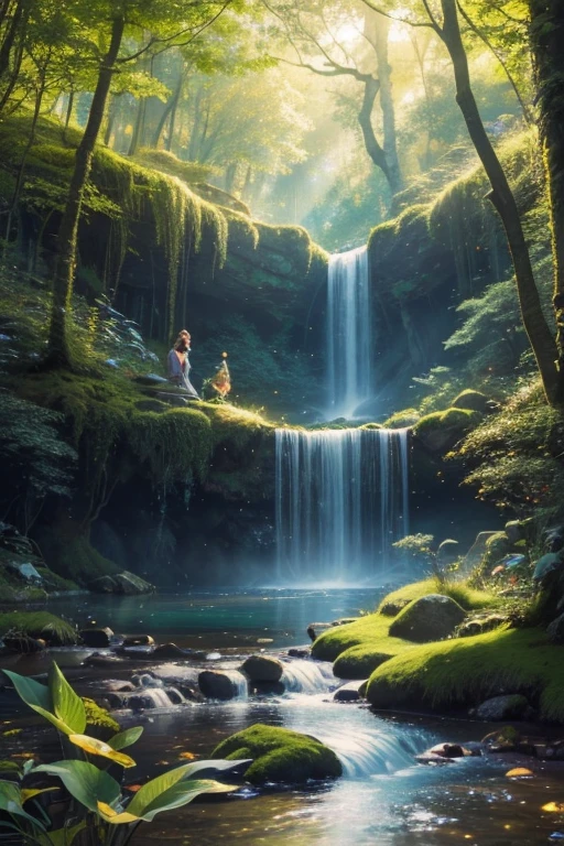 (a)girl in a magical forest,waterfall,small fairies hovering,enchanted flowers,sparkling lights,rays of sunshine,magical creatures,ethereal atmosphere,dream-like setting,whimsical elements,golden hour lighting,vibrant colors,fantasy setting,enchanted forest landscape,majestic trees,ethereal music,tranquil ambiance,strong sense of wonder,teeming with life,mystical aura,glimmering pond,imagination come to life,serene and peaceful,secret hideaway,breathtaking scenery,warm and inviting,embrace of nature,escape from reality,enchanted experience.

(best quality,4k,8k,highres,masterpiece:1.2),ultra-detailed,(realistic,photorealistic,photo-realistic:1.37),HDR,UHD,studio lighting,ultra-fine painting,sharp focus,physically-based rendering,extreme detail description,professional,vivid colors,bokeh.

插图,watercolor style,stylized,whimsical,storybook-like,hand-drawn details,lively brushstrokes,pastel tones,fairy tale vibe,playful and imaginative,pictorial storytelling,soft and dreamy,narrative illustration,enchanted kingdom atmosphere.