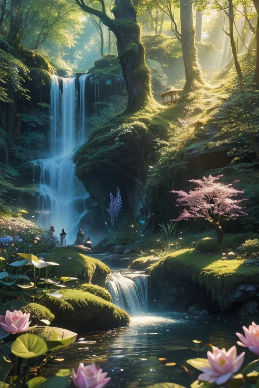 (a)girl in a magical forest,waterfall,small fairies hovering,enchanted flowers,sparkling lights,rays of sunshine,magical creatures,ethereal atmosphere,dream-like setting,whimsical elements,golden hour lighting,vibrant colors,fantasy setting,enchanted forest landscape,majestic trees,ethereal music,tranquil ambiance,strong sense of wonder,teeming with life,mystical aura,glimmering pond,imagination come to life,serene and peaceful,secret hideaway,breathtaking scenery,warm and inviting,embrace of nature,escape from reality,enchanted experience.

(best quality,4k,8k,highres,masterpiece:1.2),ultra-detailed,(realistic,photorealistic,photo-realistic:1.37),HDR,UHD,studio lighting,ultra-fine painting,sharp focus,physically-based rendering,extreme detail description,professional,vivid colors,bokeh.

插图,watercolor style,stylized,whimsical,storybook-like,hand-drawn details,lively brushstrokes,pastel tones,fairy tale vibe,playful and imaginative,pictorial storytelling,soft and dreamy,narrative illustration,enchanted kingdom atmosphere.