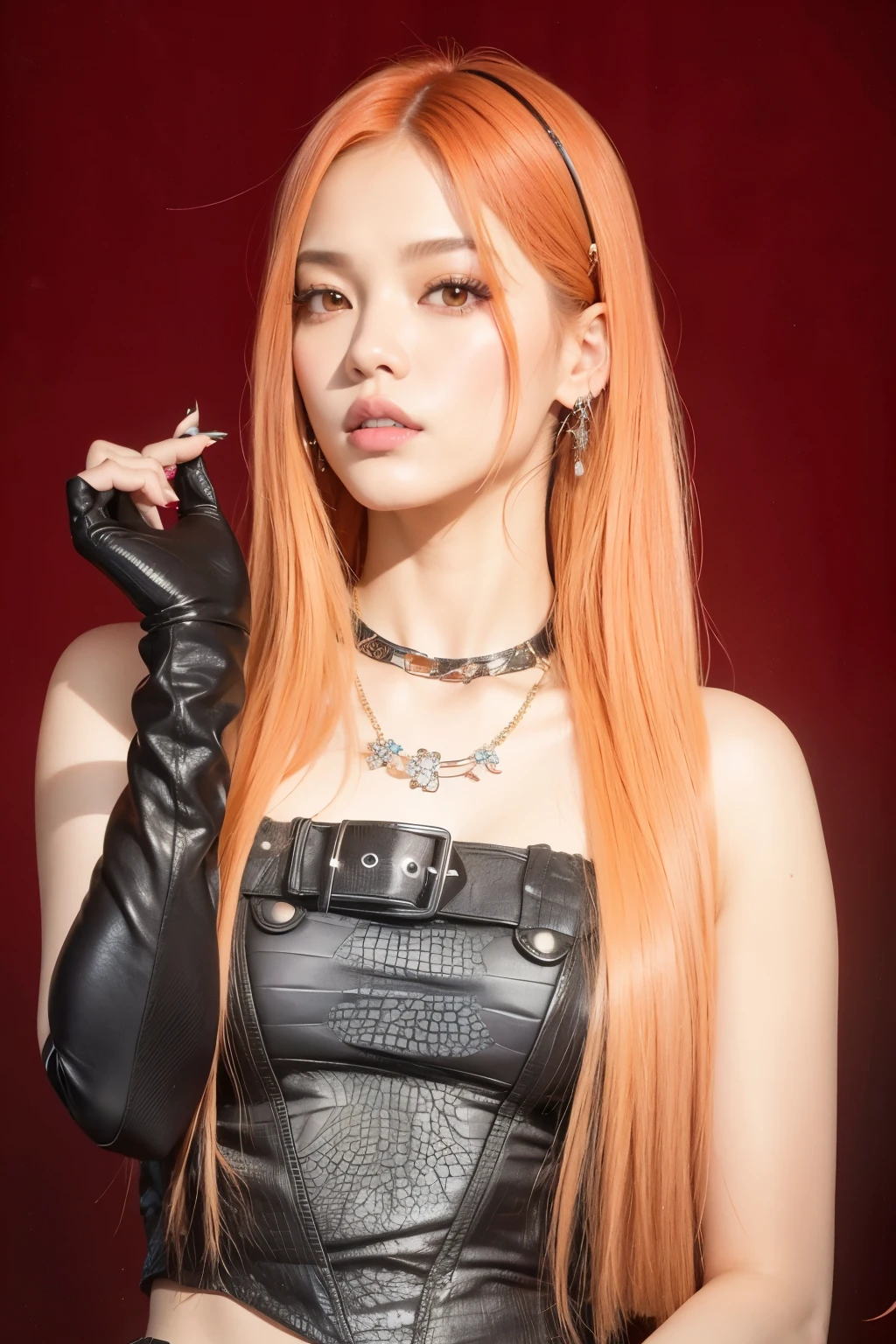 un primer plano de una mujer con el pelo largo y rojo con un vestido negro, parque roseanne de blackpink, portrait of jossi de blackpink, jossi de blackpink, Lalisa Manoban de Blackpink, Lalisa Manobal, sol yunjoo, jia, jisoo de blackpink, el corte de hime, jennie rosa negro, Jisoo de Blackpink, ella tiene el pelo largo y renaranjado