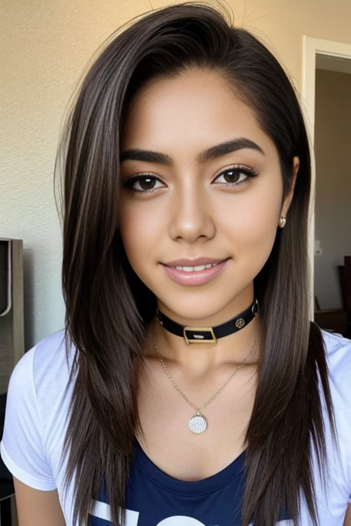1 chica en, edad 19, Solo, pelo largo, tetas colosales, mirando al espectador, pelo rubio, hombros descubiertos, Brown eyes, joya, cuerpo completo, un collar, fuera de los hombros, camiseta, Realista, un sexy
