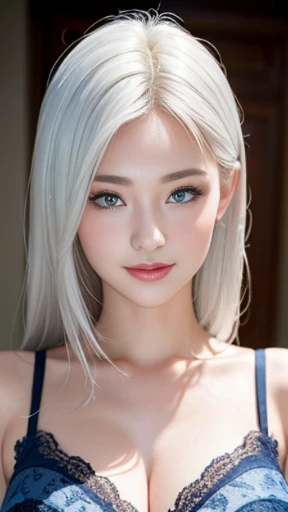 (Masterpiece: 1.1 highest quality), (real photo, intricate details), 2 models gravure idols, 1.4 lens, Casual, shoulder length hair, Minimal makeup, Natural fabric, Face close-up, Smile, Home, white hair, blue eyes, full body portrait,sexy dress,big breast 