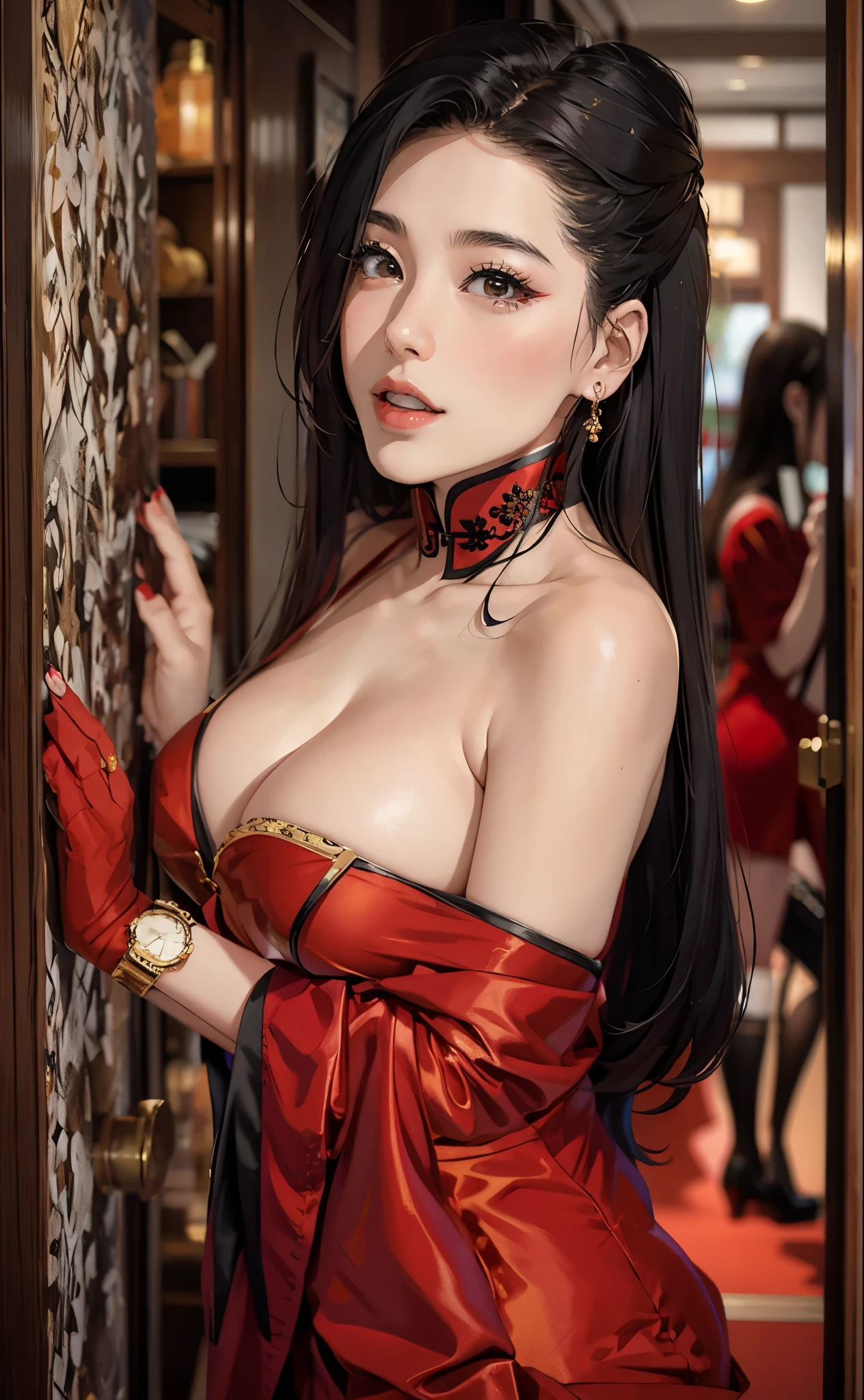 araffe asian woman in red dress posing for a picture, sexy :8, sha xi, 奈良美智, 2 , 2 7 years oldll body xianxia, 2 9 years old, 2 2 years girl, sakimi cars old)