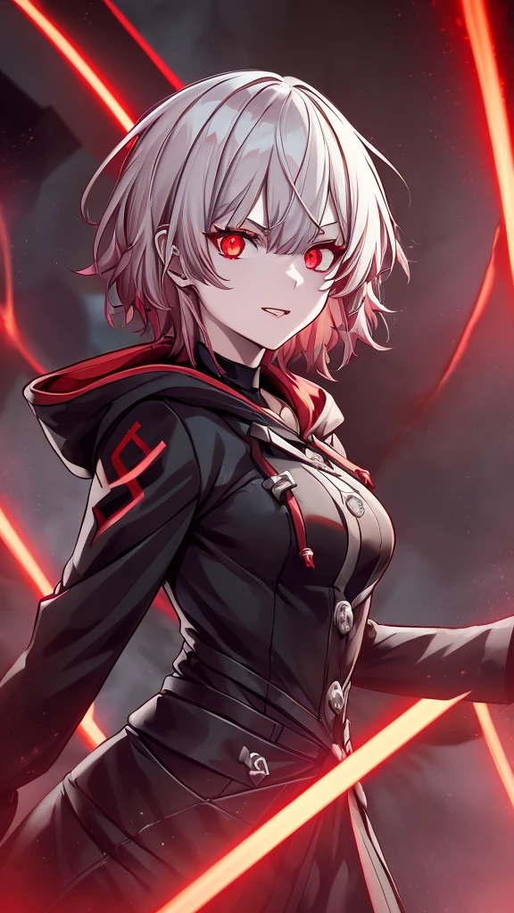 a dark red demon with horns and a hoodie, with red glowing eyes, red glowing eyes, evil smile and glowing eyes, the grim reapper, | demonic | horror themed, demon girl, grimdark vibes, evil glow, helltaker, dark art style, villain wearing a red oni mask, with glowing red eyes, kk, best quality, more details, masterpiece, 1girl, kaneki ken, girl focus, red eyes, solo, bangs, hood, short hair, rain, tokyo tokyo \(hell\), hood up, nail polish, white hair, luxurious, 8k, detailed, ray tracing, depth of field, cinematic lighting, devil, demon, (((masterpiece)))、(((top-quality)))、((ultra-detailliert))、Vampires, NSFW