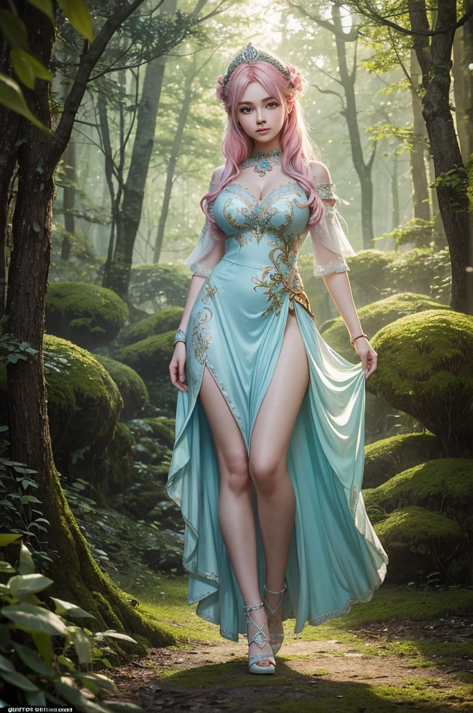 full body character + A breathtakingly beautiful young girl,Naked beauty,ssee-through,absurderes,tmasterpiece,Best quality at best,photograph realistic,Asda,the face,1girll,heads,Thick lips,with pink hair,sitted,moisty,shiny skins,mix4,