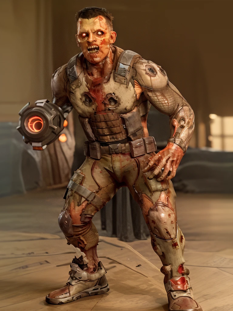 Tom Holland as a zombie, mesh shirt, no pants, only shoes, rotting body, neon orange eyes, ventablack hair
