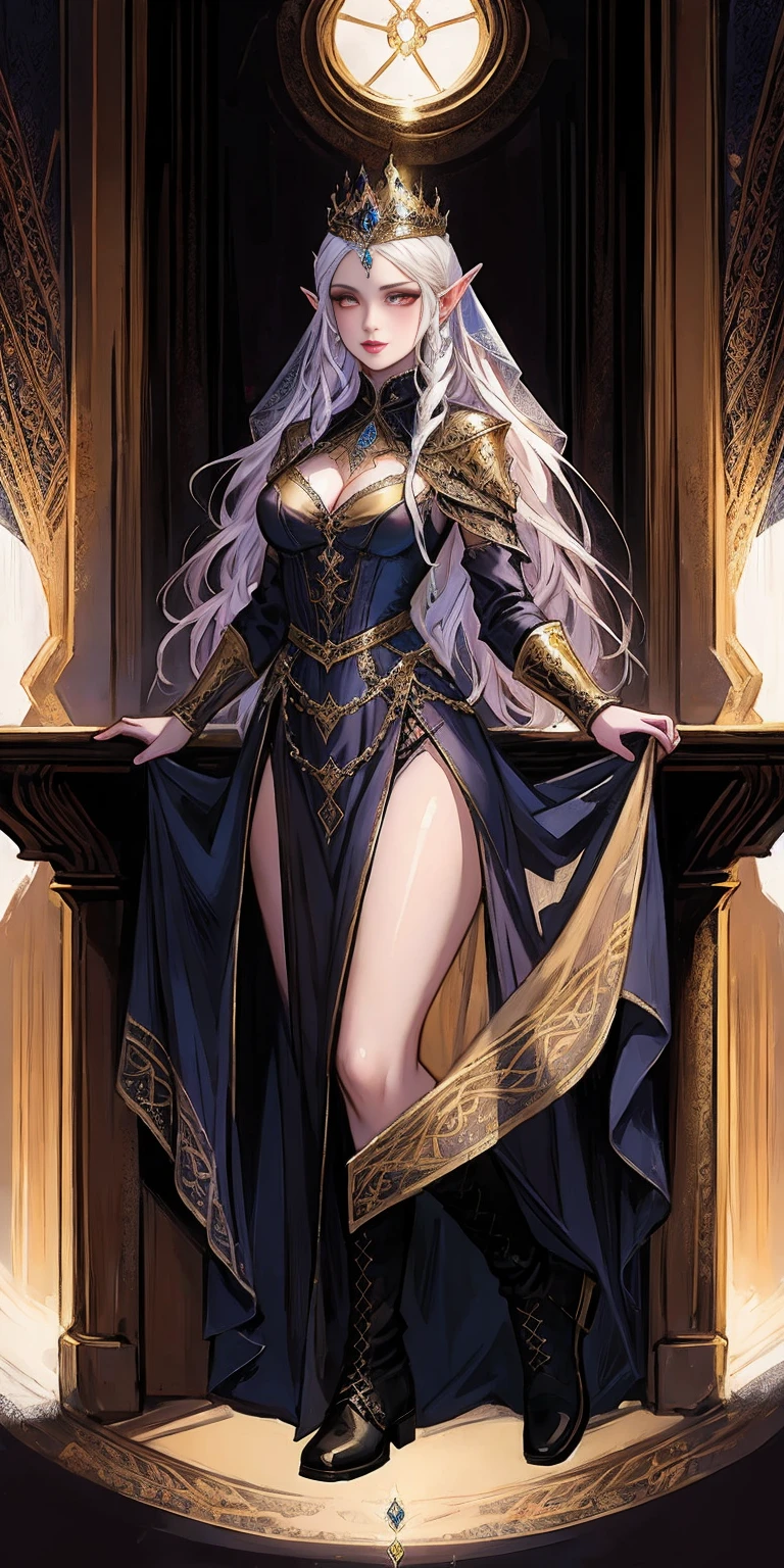 full body of a woman in a dress with a veil, feet together, standing feet together, militar boots, beautiful fantasy maiden, beautiful fantasy art portrait, fantasy victorian art, medieval fantasy art, beautiful and elegant elf queen, portrait of queen of light, fantasy portrait art, gothic fantasy art, portrait of an elf queen, karol bak uhd, a beautiful fantasy empress, fantasy art portrait