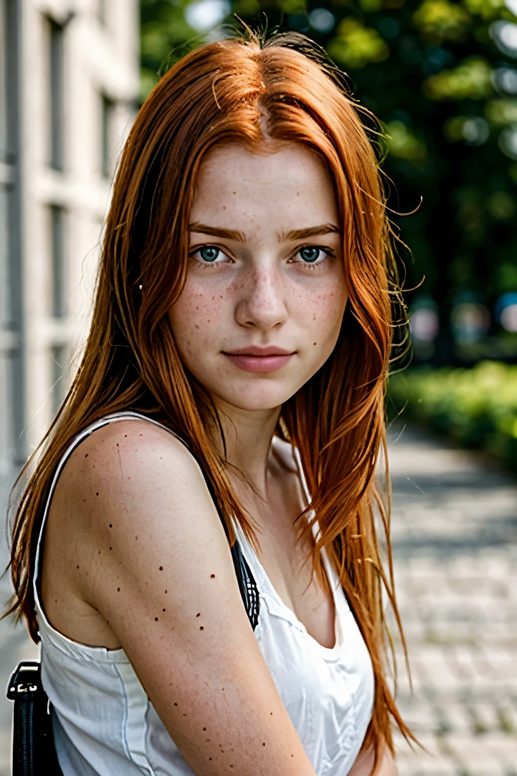 Fachmann, Meisterwerk, 8 TAUSEND, Hyperrealistic portrait of a 19 year old cute redhead girl, lange Haare, (looking shy:1.3), Sommersprossen, detailliertes Gesicht, detaillierte Haut, Fotografie, Hauptquartier, fotorealistisch,