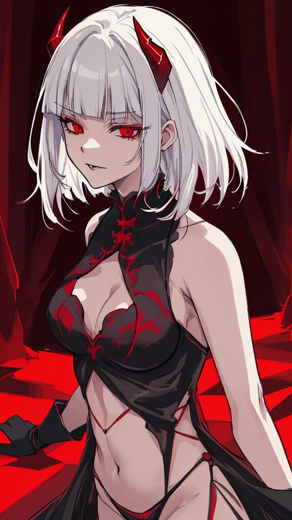 a dark red demon with horns, NSFW, no clothes, perfect body proportions, with red glowing eyes, red glowing eyes, evil smile and glowing eyes, the grim reapper, | demonic | horror themed, demon girl, grimdark vibes, evil glow, helltaker, dark art style, with glowing red eyes, kk, best quality, more details, masterpiece, 1girl, kaneki ken, girl focus, red eyes, solo, short hair, rain, tokyo tokyo \(hell\), white hair, luxurious, 8k, detailed, ray tracing, depth of field, cinematic lighting, devil, demon, (((masterpiece)))、(((top-quality)))、((ultra-detailliert)), Vampires, 18+