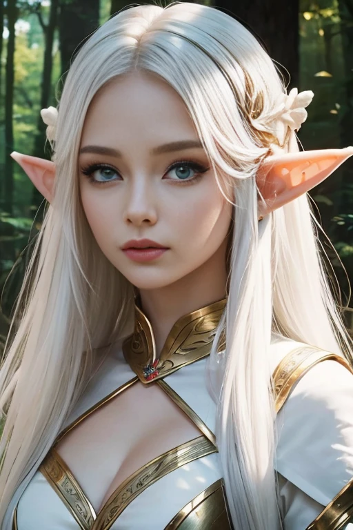 Sheep, horns sheep on the head, beautiful girl, white hair, big breasts, wearing a bare-chested shrine maiden, sexy post, in the Amazon forest.