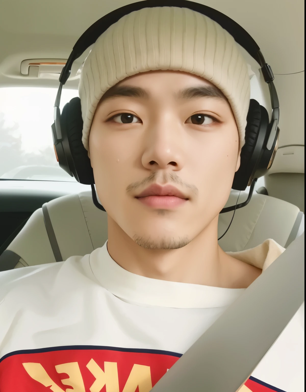 there is a man wearing headphones and a sweater in a car, Jimin\the right eyelid is swollen, adorable and pale korean face, Taehyung comendo batatas fritas Gucci, hyung tae, park Jimin, jossi do blackpink, taejune kim, Hong junho hyung, Jimin\the full lips, Jimin, sem maquiagem, cl, taken at the beginning of 2020