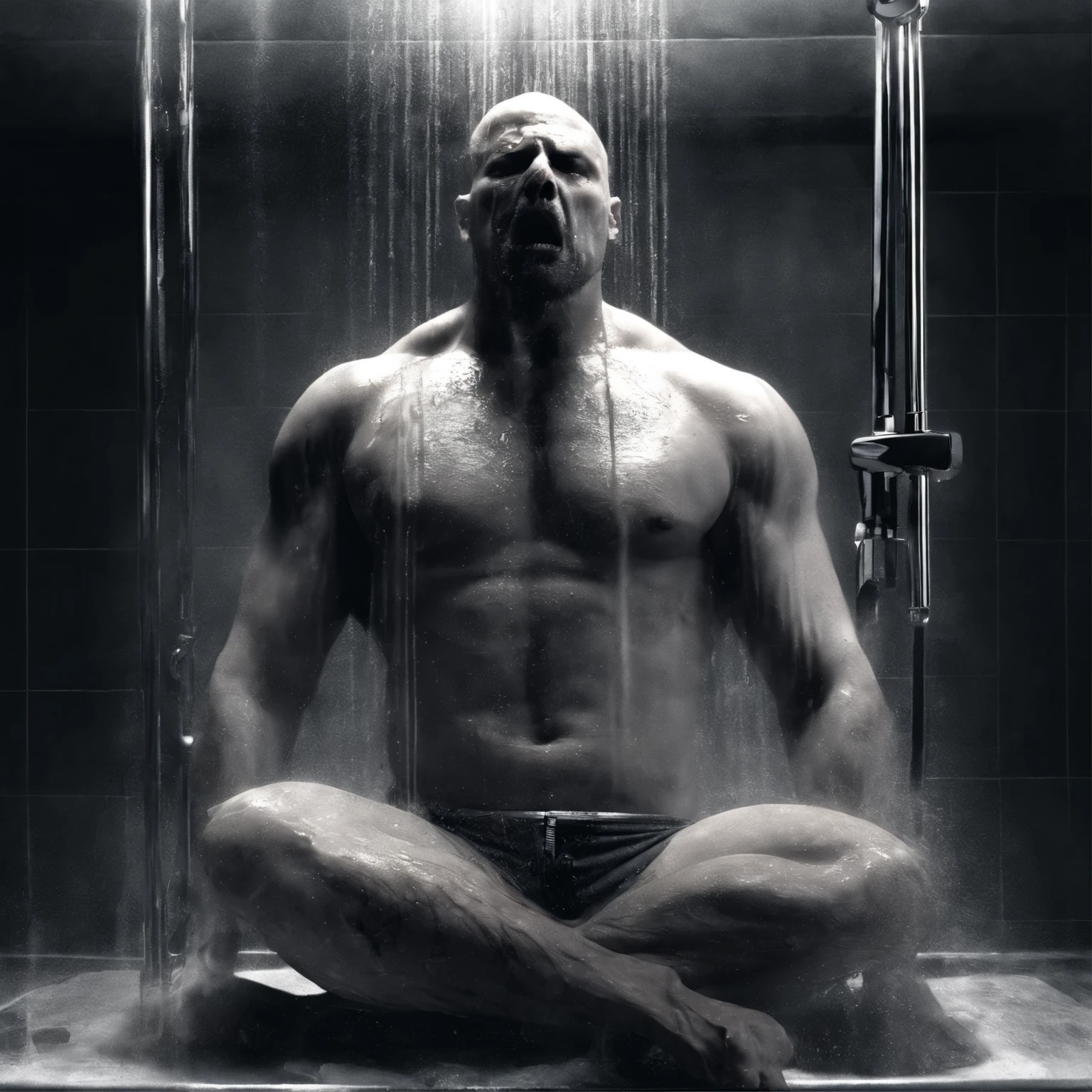 impressive art a guy taking shower ((Best Quality, 8K, ultra-detailed, Masterpiece: 1.3)),touching chest shiny skin, sharp,very fascinating and fashionable,  Perfect Body Beauty, realistic shaded perfect body, (cute :1.1),("fundoshi,big bulge ":1.2),(dynamic pose:1.1), thigh , (bulge focus:1.2) ,showing his total naked body ,steam Depict a steamy, sensual moment in the shower from the POV of a passionate encounter with the muscular man. The overall mood is one of sensual anticipation, an intimate encounter awaiting its passionate unfolding.