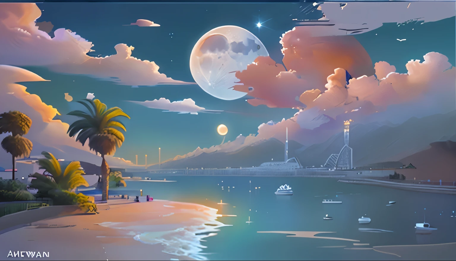 sunset moon LA CA america star harttwarm 