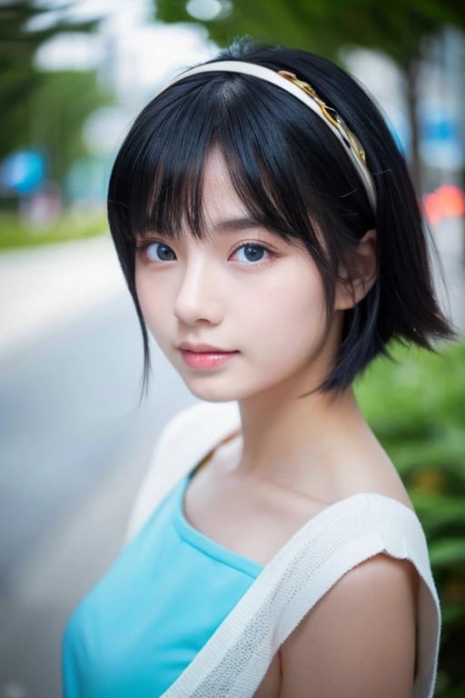 Asian 17 years old Beauty black hair light blue eyes banana