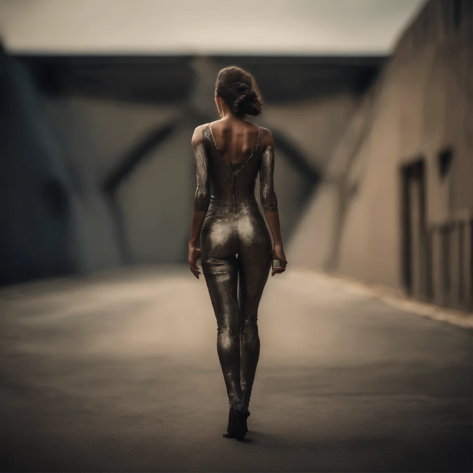 Full body from back naked futuristic woman