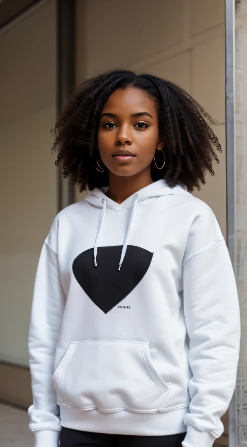 black girl wearing plain white sweatshirt