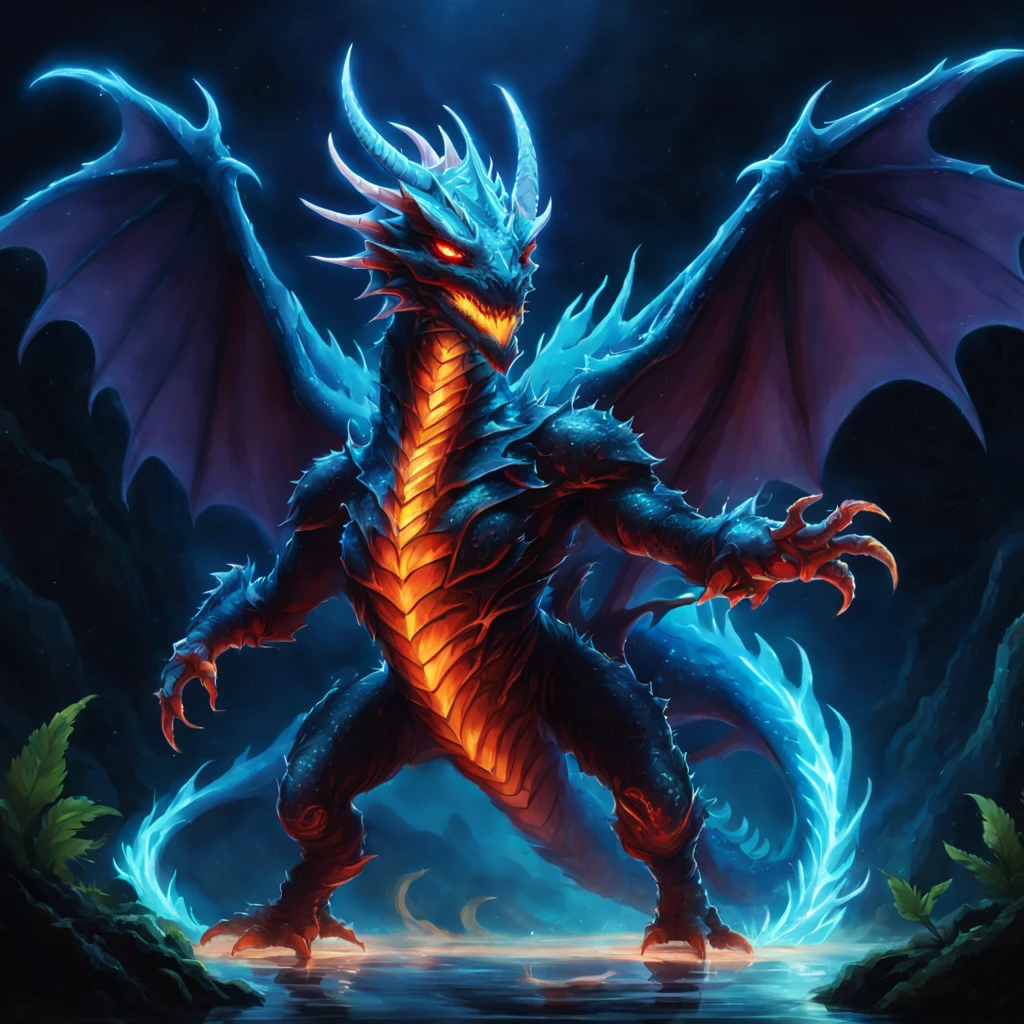 Eradicator Dragonic Descendant in bioluminescence art style