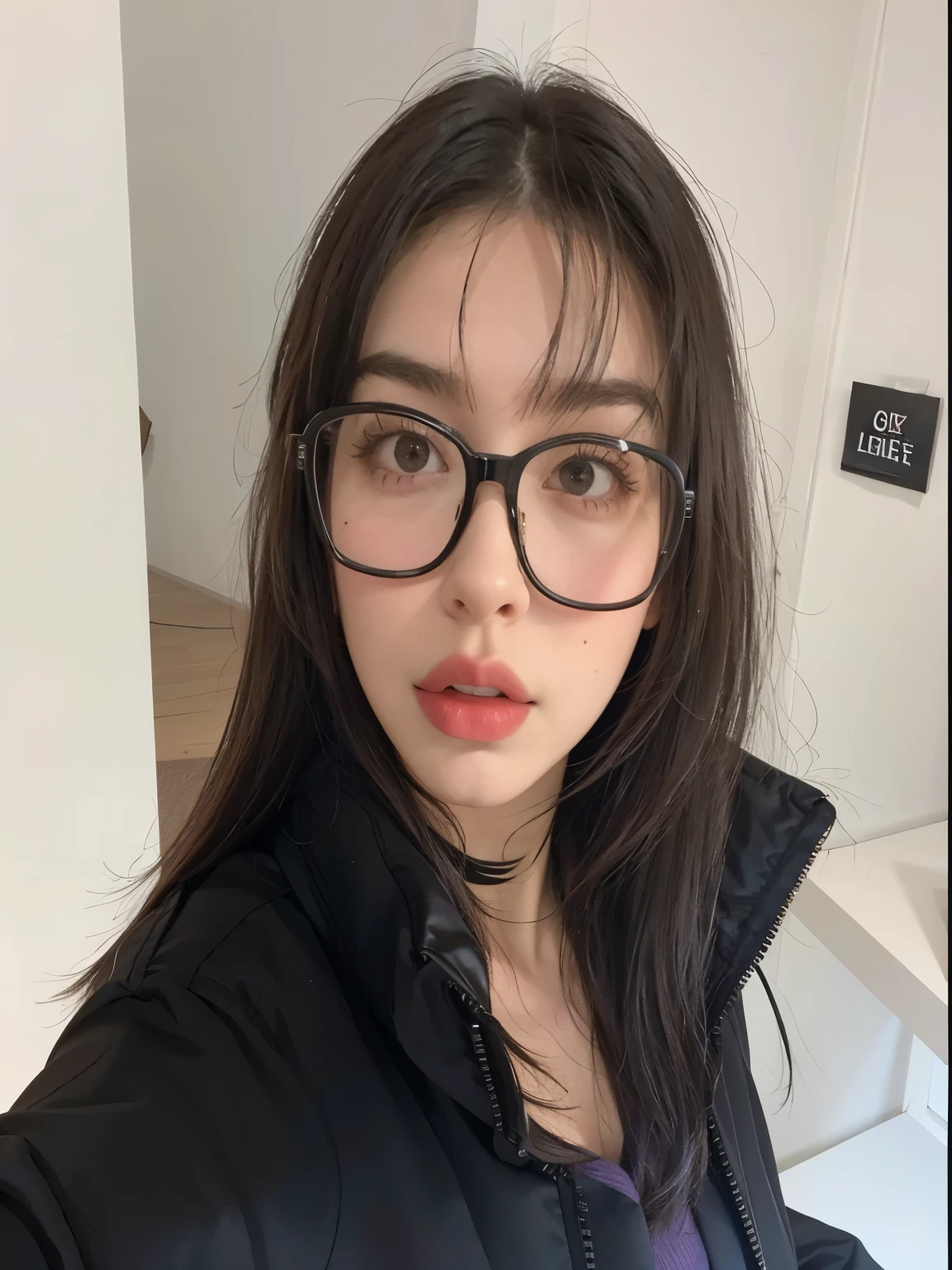 arafed woman con gafas and a black jacket taking a selfie, charli xcx, gafas gruesas, violeta myers, con gafas, Dua Lipa, charli bowater, Victoria Gavrilenko, anastasia ovchinnikova, Angelina Stroganova, Kailee Mandel, vasos grandes, Ana de Armas, julia sarda, bella delfina