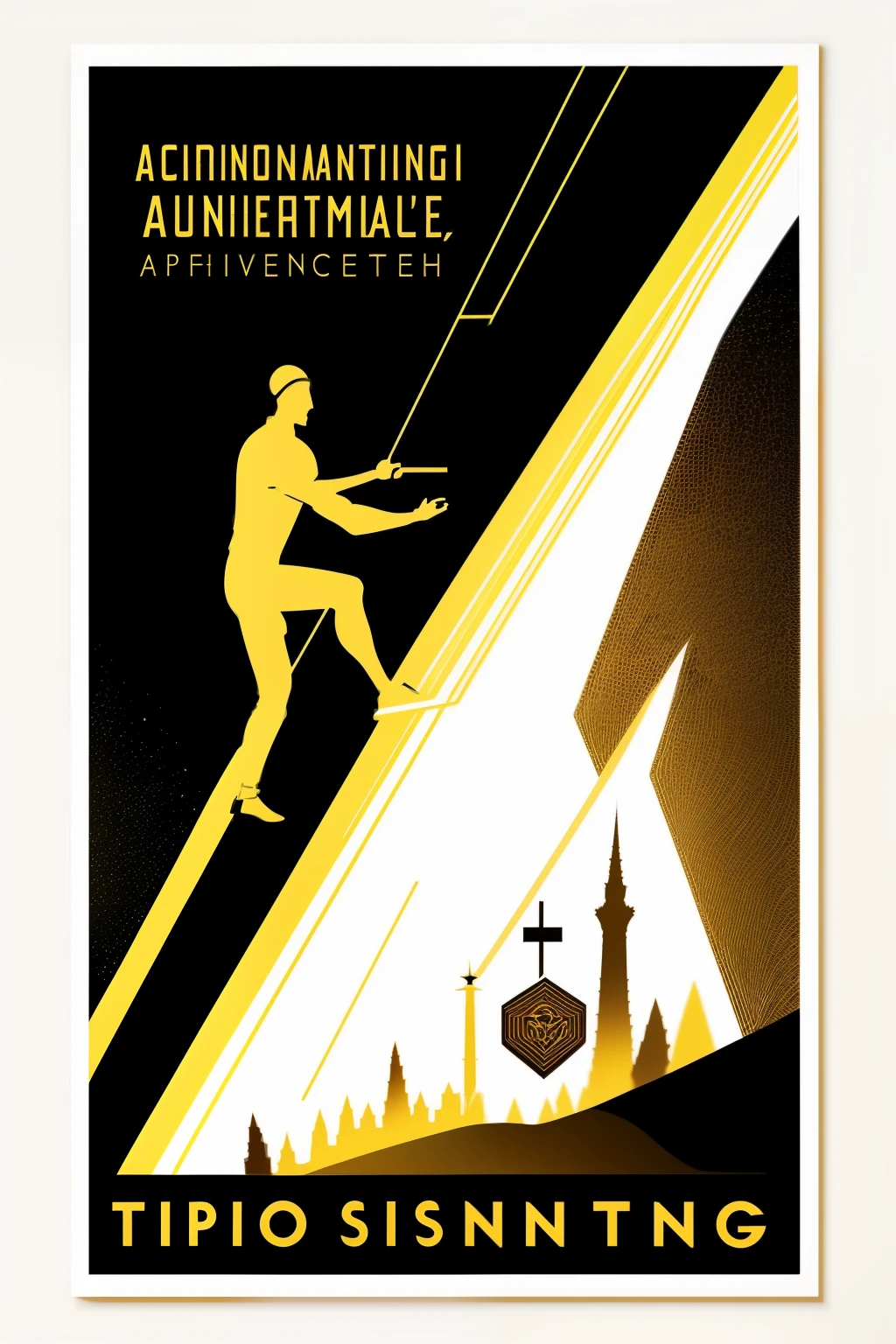 A minimalist logo design for a man's journey to success:
A silhouette of a man climbing an abstract upward path,
His determined stride towards the zenith foretold,
Reaching the pinnacle, a golden star aglow,
Symbolizing triumph, progress, and a goal to show.
Clear lines define the figure and the ascending way,
Black, white, and gold palette softly at play,
Inspiring ambition, accomplishment, and a drive,
To overcome, to achieve, and thrive, survive.
Versatile in form and adaptable in scope,
The design retains its visual impact, in print or in a pope,
A