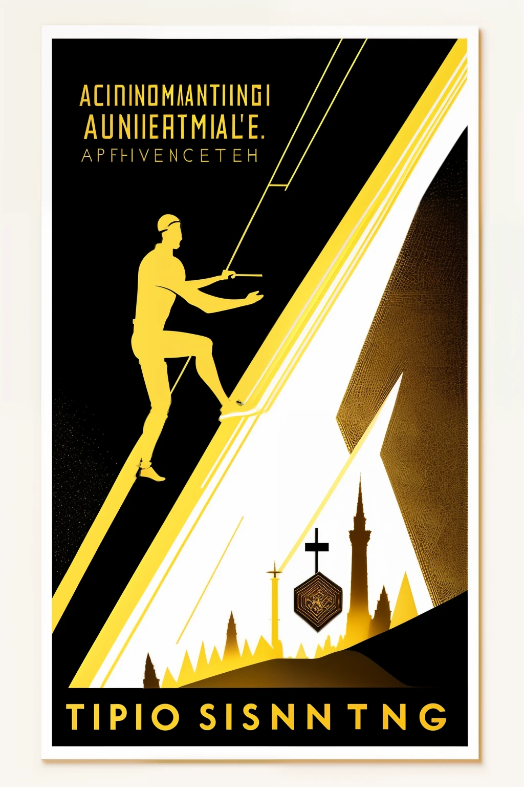 A minimalist logo design for a man's journey to success:
A silhouette of a man climbing an abstract upward path,
His determined stride towards the zenith foretold,
Reaching the pinnacle, a golden star aglow,
Symbolizing triumph, progress, and a goal to show.
Clear lines define the figure and the ascending way,
Black, white, and gold palette softly at play,
Inspiring ambition, accomplishment, and a drive,
To overcome, to achieve, and thrive, survive.
Versatile in form and adaptable in scope,
The design retains its visual impact, in print or in a pope,
A