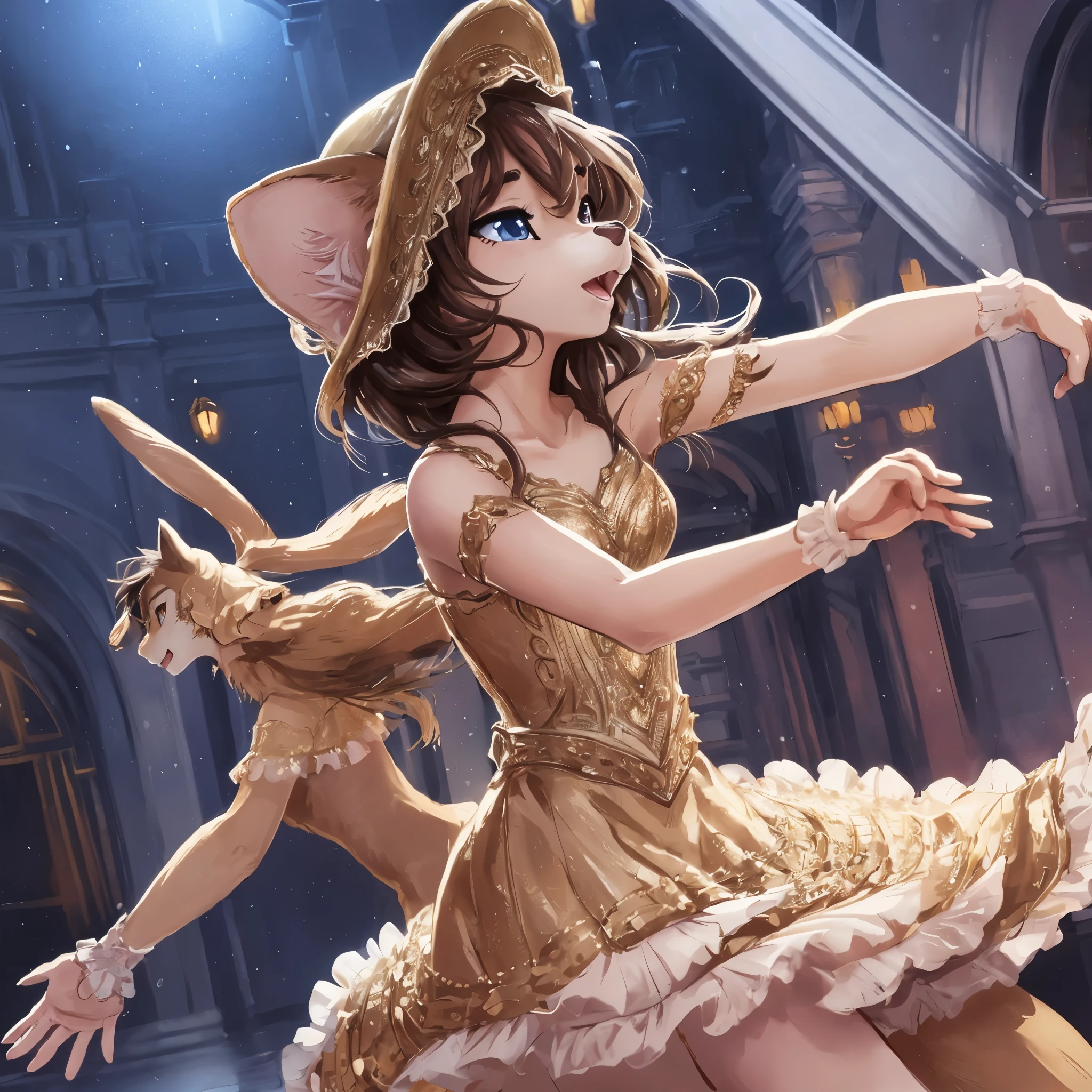 top quality, best quality, High-quality illustrations, masterpiece, super high resolution, detailed background, ballet, Singin' in the Rain, show, 6+boys, 6+girls, absurdres(highly detailed beautiful face and eyes)perfect anatomy, expression, good lighting, cinematic shadow(kemono, furry anthro)assorted poses, dynamic angle,