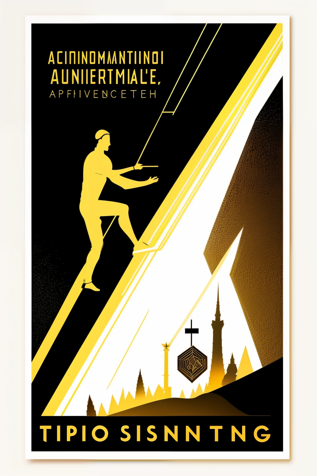 A minimalist logo design for a man's journey to success:
A silhouette of a man climbing an abstract upward path,
His determined stride towards the zenith foretold,
Reaching the pinnacle, a golden star aglow,
Symbolizing triumph, progress, and a goal to show.
Clear lines define the figure and the ascending way,
Black, white, and gold palette softly at play,
Inspiring ambition, accomplishment, and a drive,
To overcome, to achieve, and thrive, survive.
Versatile in form and adaptable in scope,
The design retains its visual impact, in print or in a pope,
A