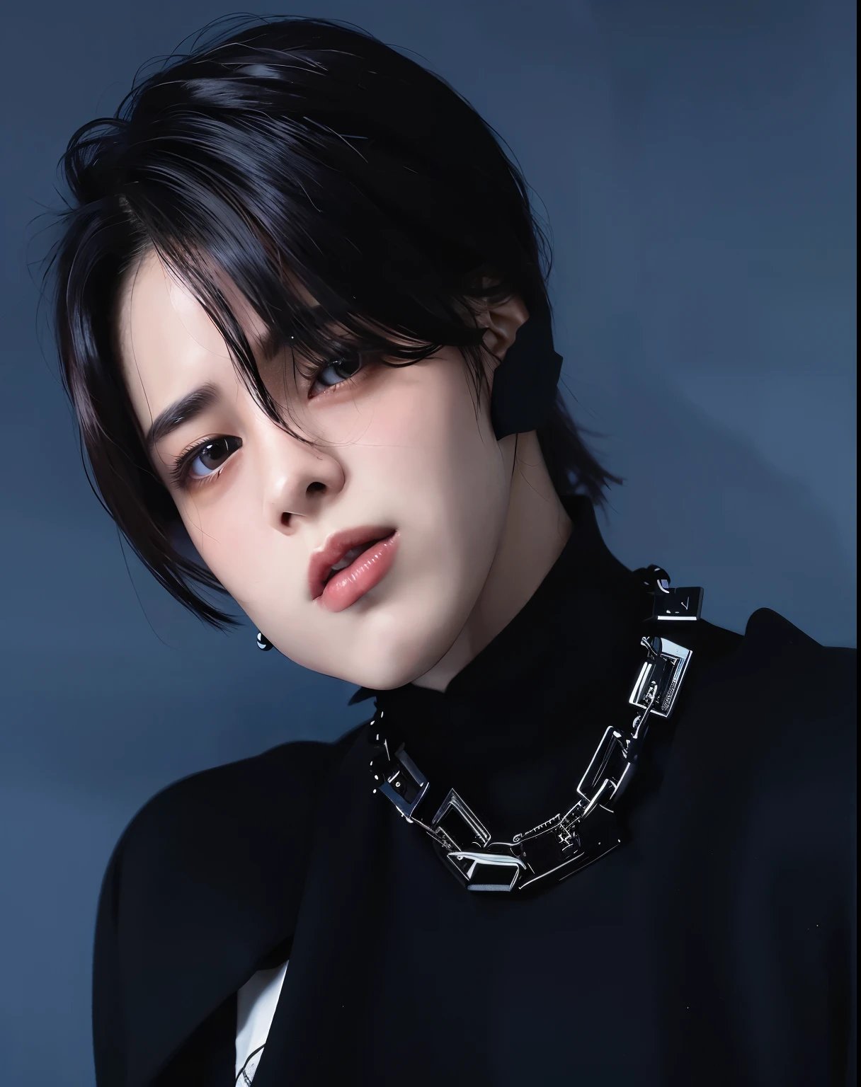 Imagen arafed de un hombre con una cadena alrededor del cuello., Jimin, hyung tae, sui ishida con cabello , retrato de jossi de blackpink, cuchilla del grupo de drenaje, yuya nagai, cai xukun, Jung Jaehyun, park Jimin, yuuki hagure, jungkook, kaoru mori, TaeJune Kim