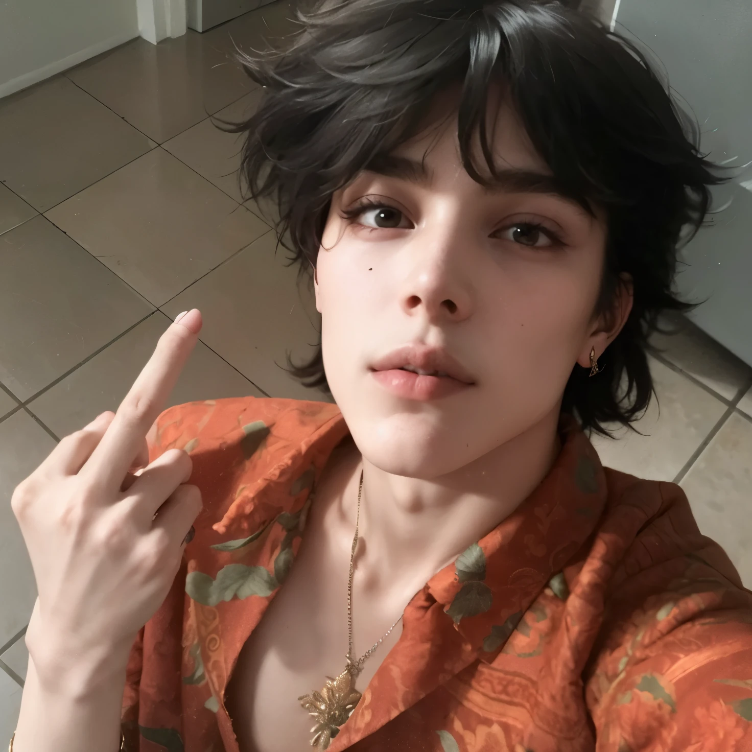 Mujer arafed con un cigarrillo en la mano y un cigarrillo en la mano., beautiful androgynous prince, androgynous face, androgynous person, delicate androgynous prince, beautiful androgynous girl, holding it towards the camera, adrien girod, androgynous man, foto de perfil, taken in the early 2020s