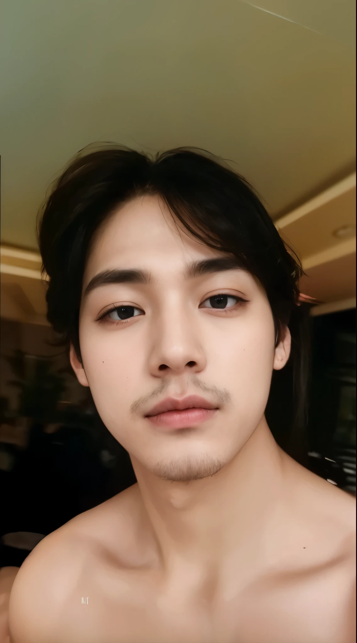 Taehyung of bts, pele clara, beautiful lips and serious eyes, sobrancelhas grossas, cabelo mullet, Ultra-HD, 8k, maximum and clean quality, realista