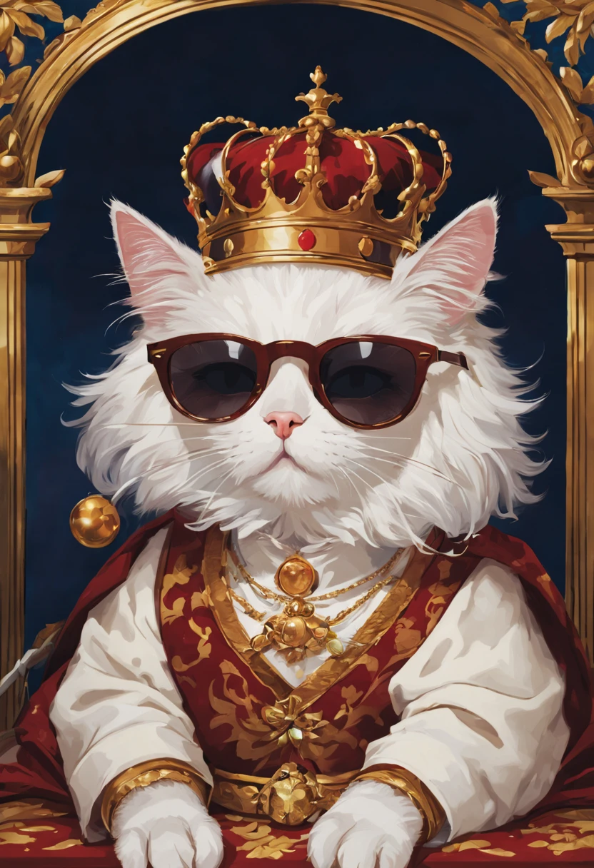 出すをするデフォルメされたCat、Wear sunglasses、dressed like a king、Cat、子Cat、Hollowed eyes