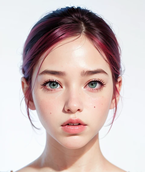 young woman, white skin, long bubblegum pink hair, red headband, wide forehead, pink eyebrows, big emerald green eyes, buttoned nose, thick red lips, heart shaped face, leather red dress, great detail, Sakura Haruno, realistic, realism 3d black gloves